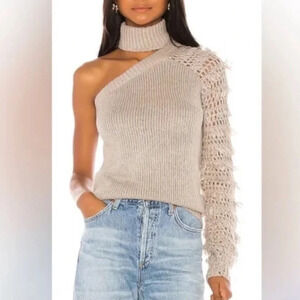 House Of Harlow X Revolve Girl Please Sweater Grey One Shoulder
